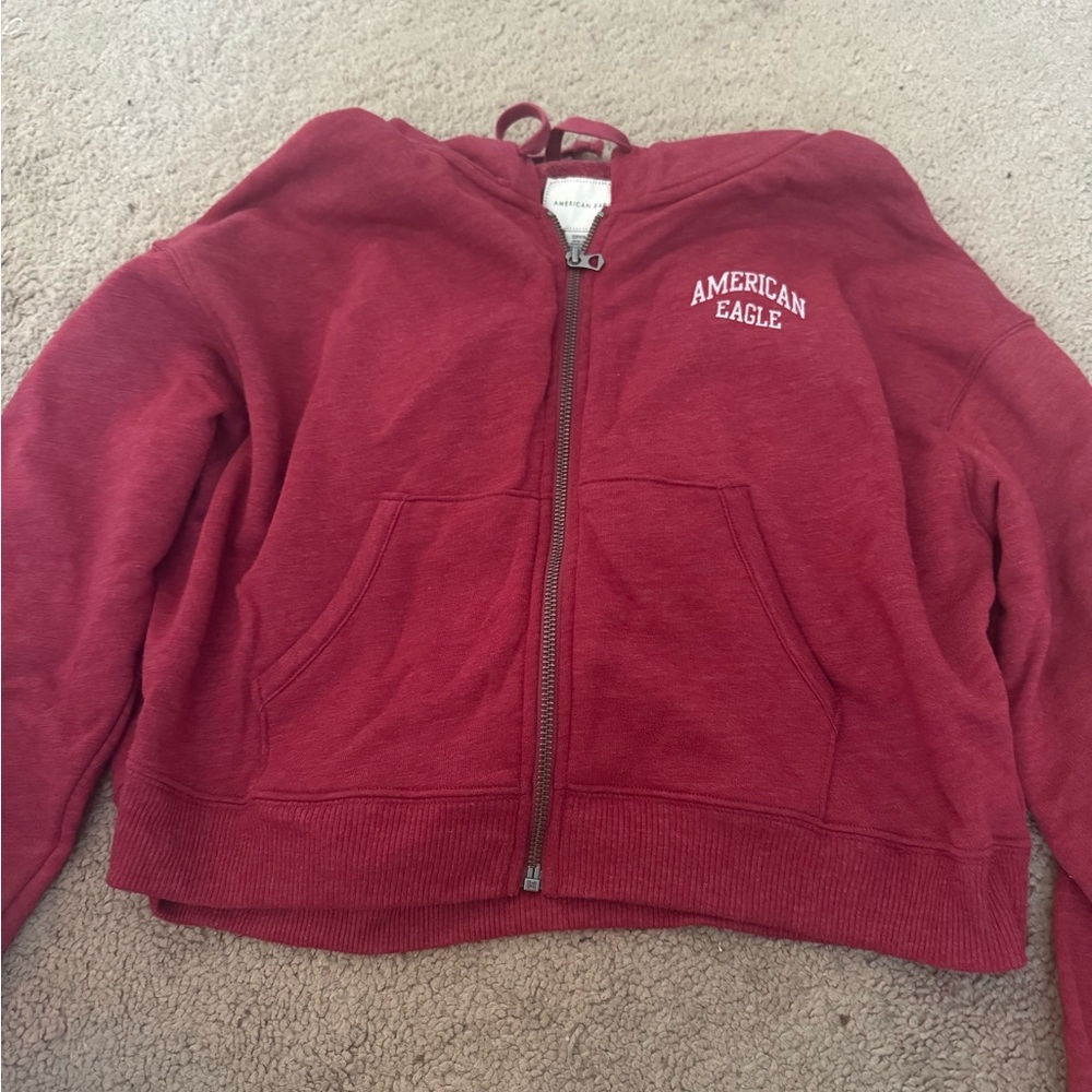 American Eagle Outfitters Red Fleece Jacket Full-Zip Casual